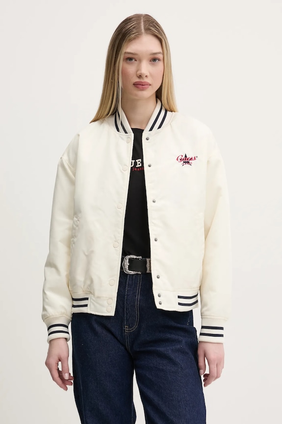 Guess Jeans kurtka bomber bez kaptura beżowy W5RL43.WHAA2