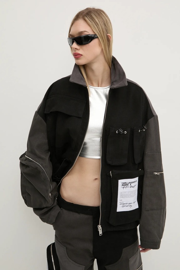 Βαμβακερό μπουφάν Karl Lagerfeld Jeans μαύρο A1W15051