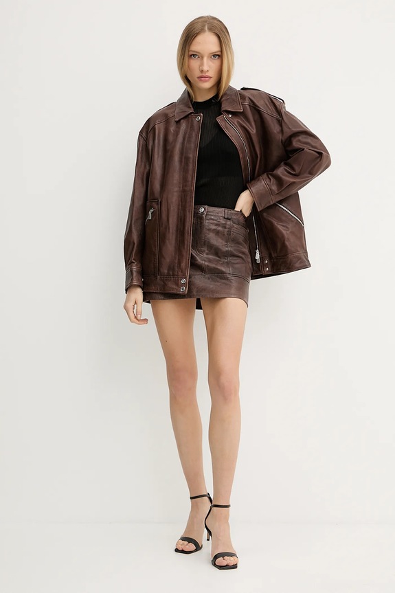 Kožená bunda Pinko 105012.A2I1 hnědá SS25