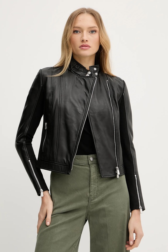 Кожено яке Pinko гладка кожа черен 104878.Y75K