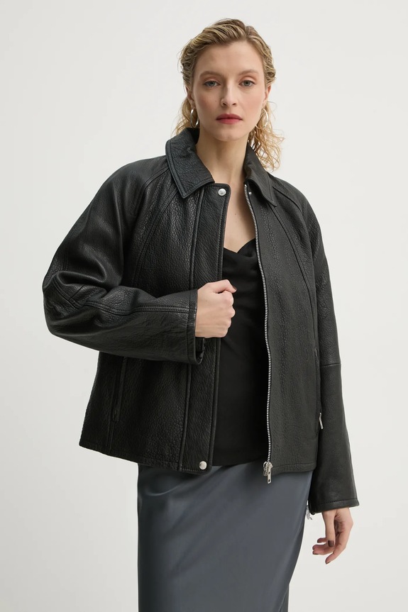 Samsoe Samsoe bőrdzseki SANOK nem szigetelt fekete F24400104