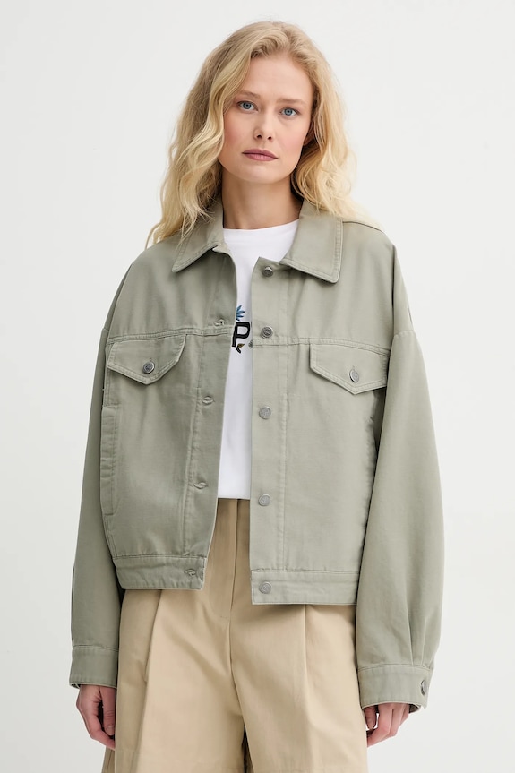 Bavlnená bunda A.P.C. blouson cally oversize zelená COGBJ.F02905