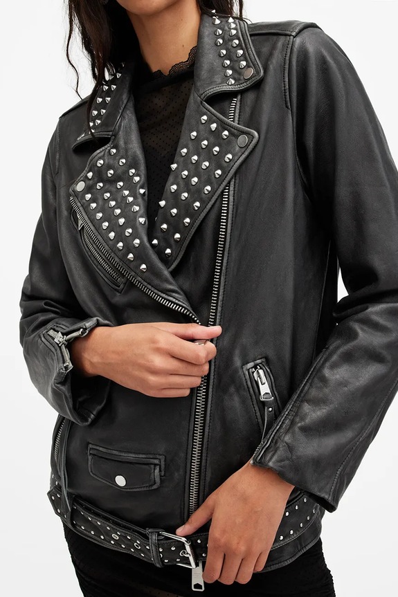 AllSaints kurtka skórzana BILLIE W082LB czarny SS25