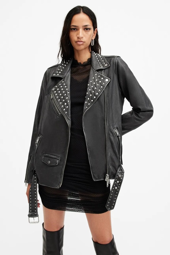 AllSaints kurtka skórzana BILLIE czarny W082LB