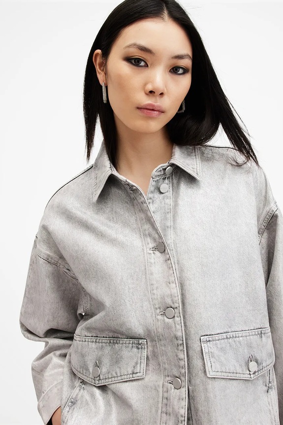 Bavlněná džínová bunda AllSaints HETTIE W106PB šedá SS25