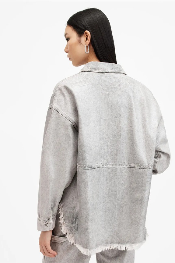 Bavlněná džínová bunda AllSaints HETTIE šedá W106PB