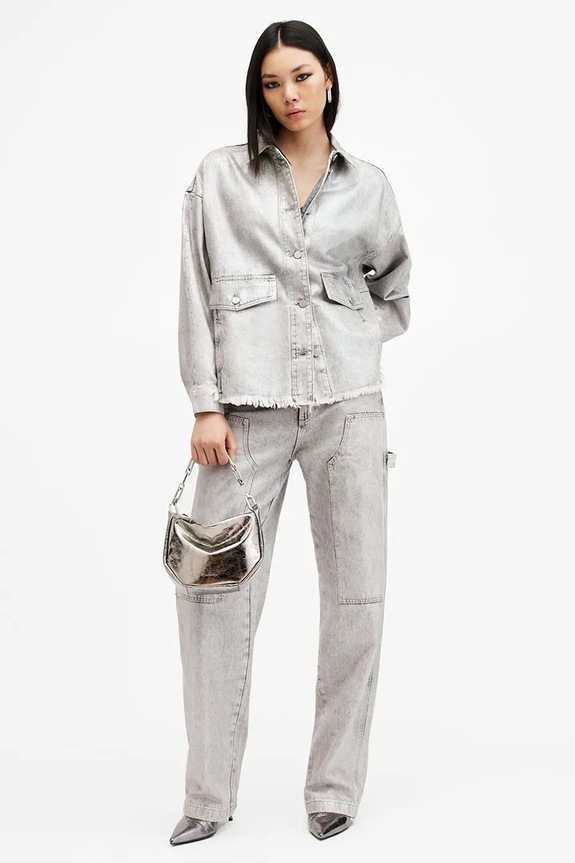 Bavlněná džínová bunda AllSaints HETTIE W106PB šedá