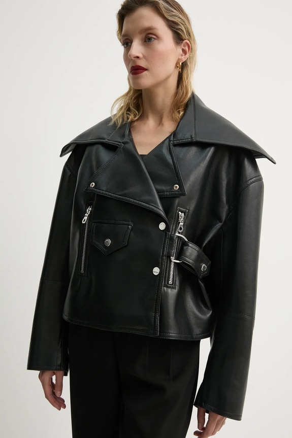 Δερμάτινο μπουφάν Nanushka ADO oversize μαύρο NW22CROW01799