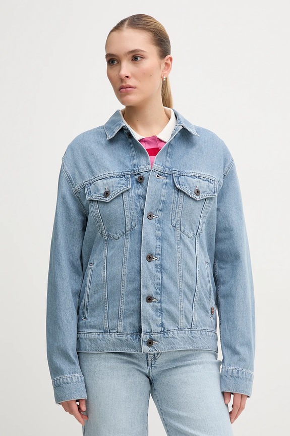 Rifľová bunda Pepe Jeans BOYFRIEND JACKET bez kapucne modrá PL402390IA4