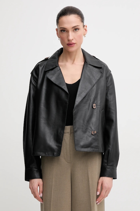 Pepe Jeans kurtka skórzana GRETA nieocieplane czarny PL402527