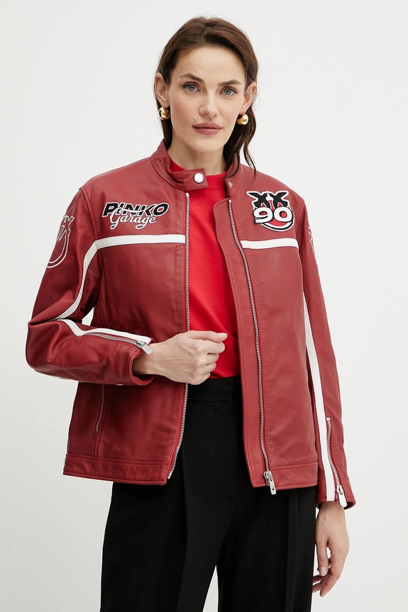 Kožená bunda Pinko nezateplené červená 105296.A2N5
