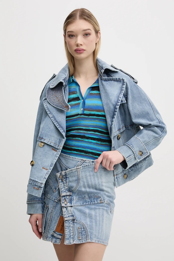 Desigual trencz jeansowy ONTARIO bez kaptura niebieski 25SWED57