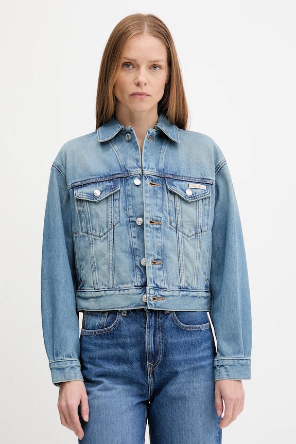 Rifľová bunda Calvin Klein Jeans bez kapucne modrá LV047B075G