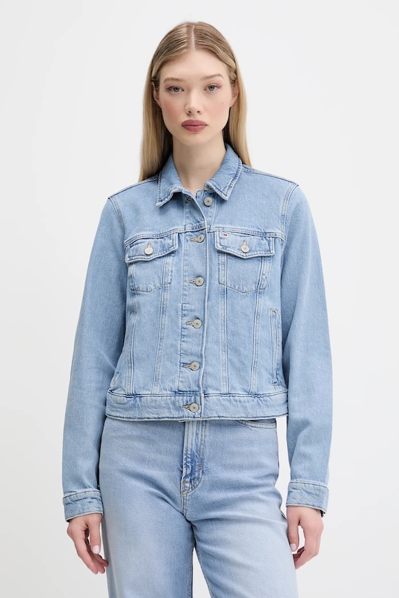 Τζιν μπουφάν Tommy Jeans χωρίς κουκούλα μπλε DW0DW20123