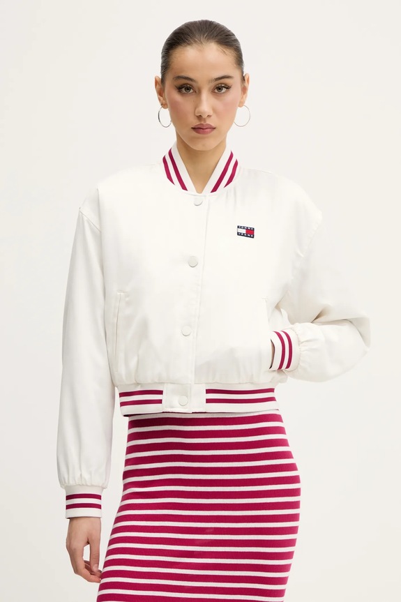 Tommy Jeans kurtka bomber bez kaptura beżowy DW0DW20229