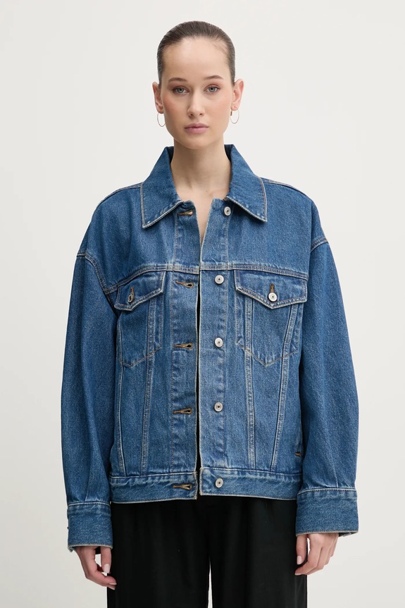 Abercrombie & Fitch kurtka jeansowa bez kaptura niebieski KI144.5031.275