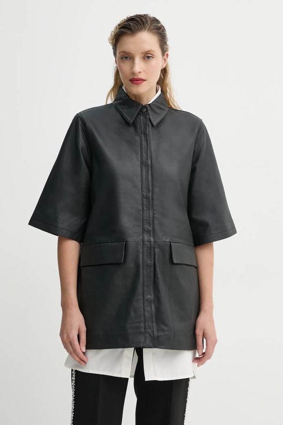 Kožna jakna Bruuns Bazaar bez tople podstave crna BBW4358