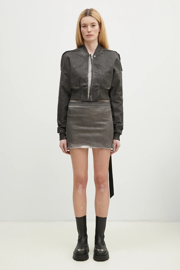 Rick Owens kurtka bomber Flight Jacket Cropped bez kaptura szary DS01E3719.SCF