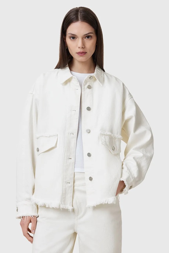 Τζιν μπουφάν AllSaints HETTIE FRAY χωρίς κουκούλα λευκό W007PC