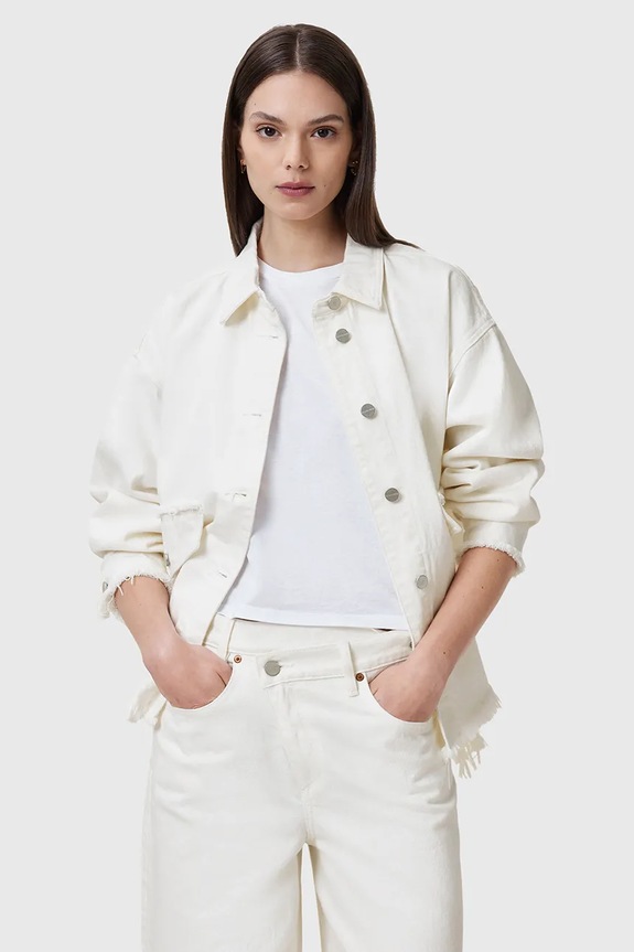 Τζιν μπουφάν AllSaints HETTIE FRAY W007PC λευκό