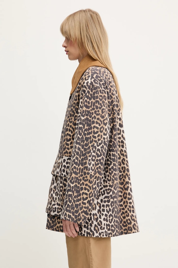 GANNI kurtka Printed Canvas Midi W0391 brązowy AA00