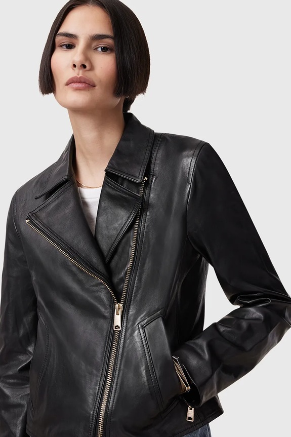 AllSaints kurtka skórzana VELA W089LB czarny SS25