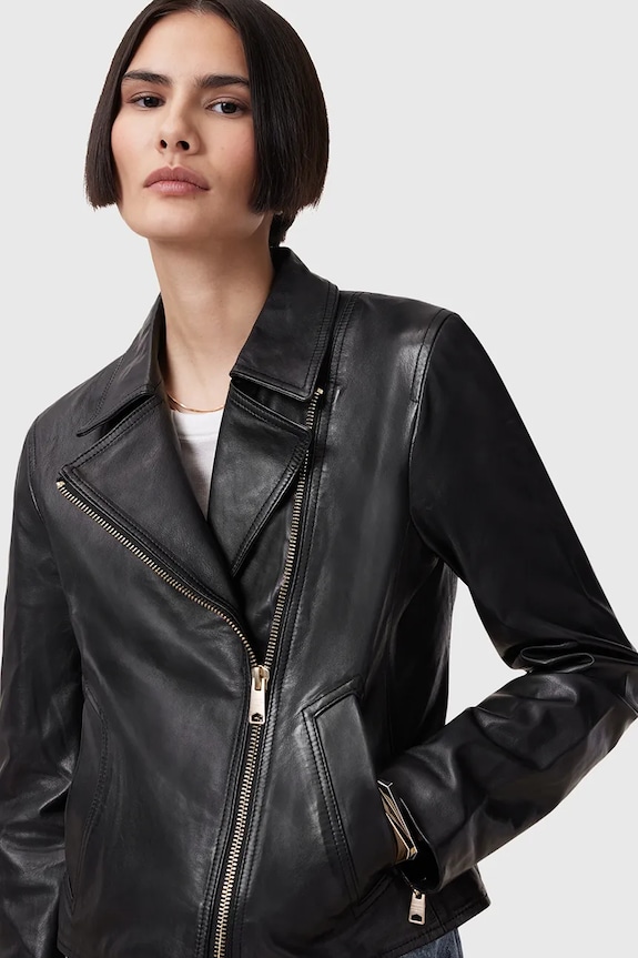 AllSaints kurtka skórzana VELA W089LB czarny SS25