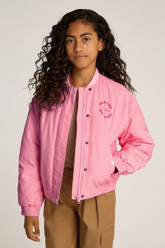 Dječja bomber jakna Tommy Hilfiger za prijelazno razdoblje roza KG0KG08312.128.176.PPYA
