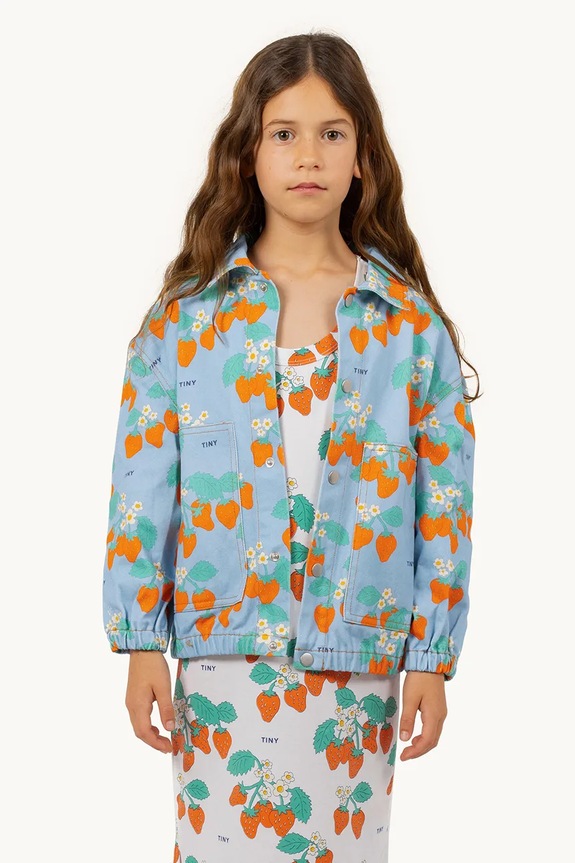 Tinycottons geacă copii STRAWBERRIES JACKET necaptusit albastru SS25.219