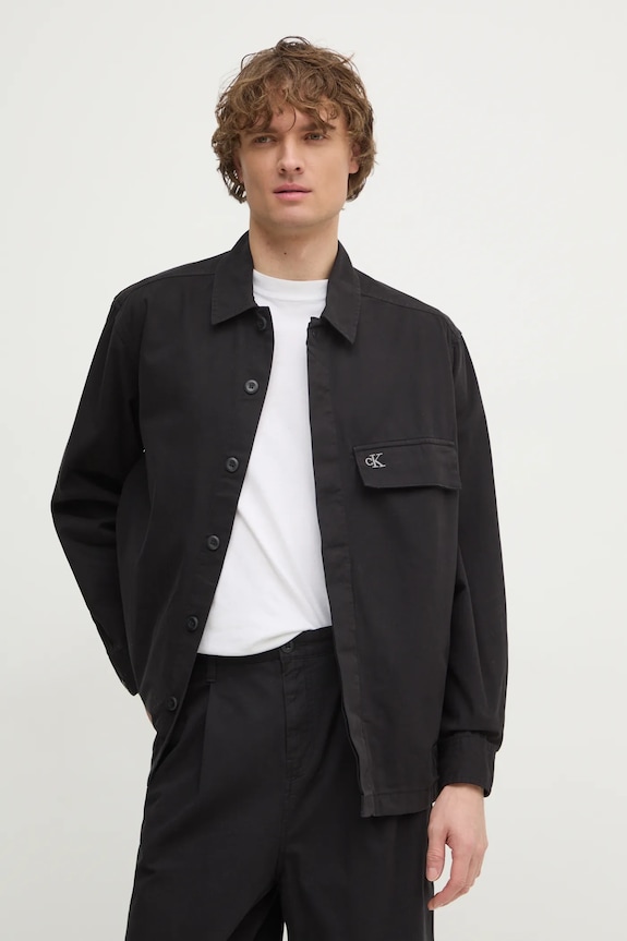 Bavlněná košile Calvin Klein Jeans hladký černá J30J326724