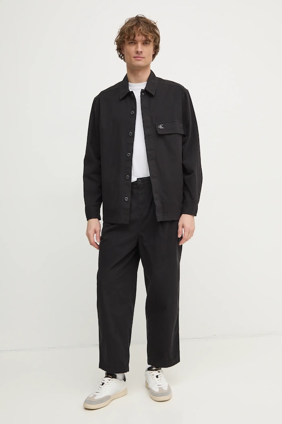 Bavlněná košile Calvin Klein Jeans J30J326724 černá SS25