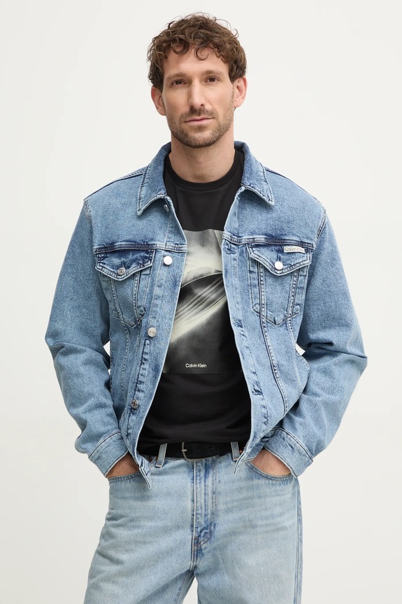 Calvin Klein Jeans kurtka jeansowa bez kaptura niebieski J30J326552