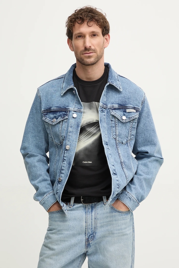 Calvin Klein Jeans kurtka jeansowa bez kaptura niebieski J30J326552