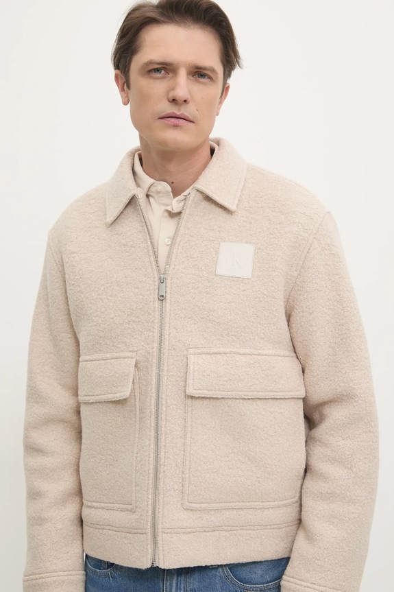 Vunena košulja-jakna Calvin Klein Jeans bež J30J326707
