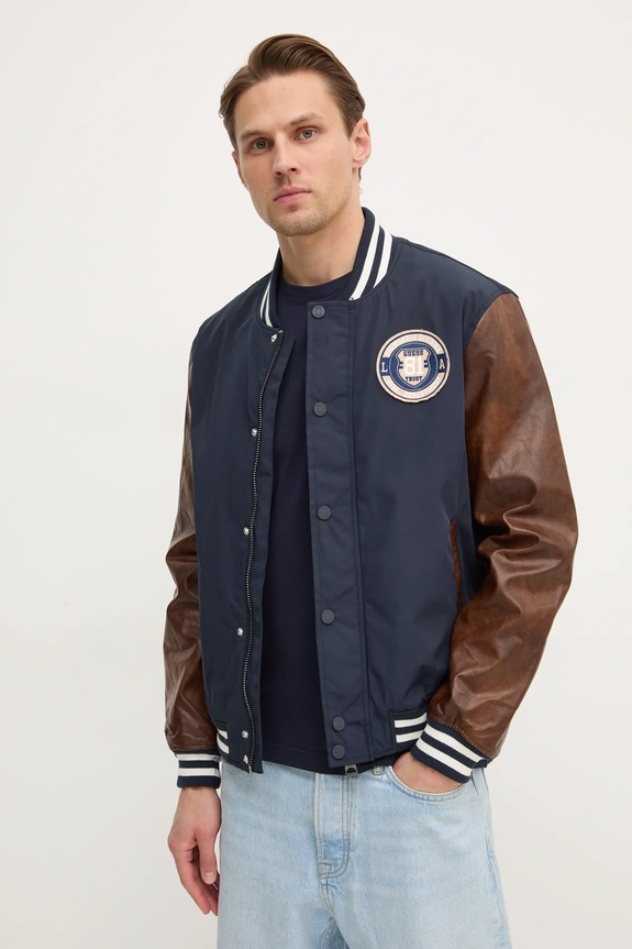 Bomber bunda Guess VARSITY bez kapuce námořnická modř M5RL19.WGU82