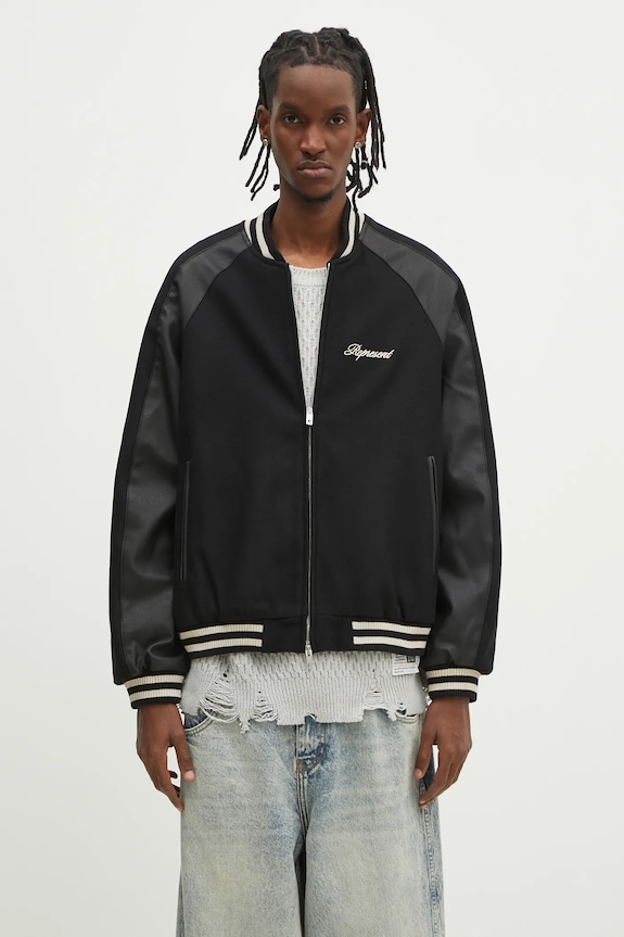 Vlněná bomber bunda Represent Raglan Varsity Jacket vlna černá MLM1803.01