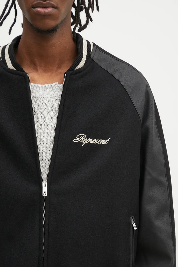 Vlněná bomber bunda Represent Raglan Varsity Jacket černá MLM1803.01