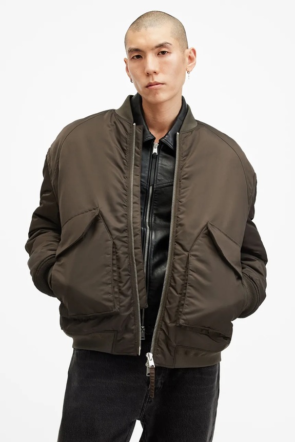AllSaints kurtka bomber HAWK bez kaptura zielony M049OB