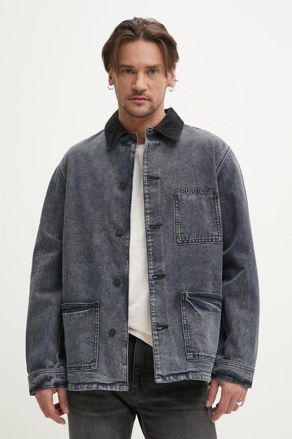 Τζιν μπουφάν PURPLE BRAND WORKWEAR ROYALTIES CANVAS χωρίς κουκούλα γκρί P080.WJDB125