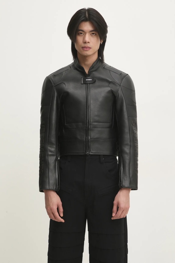 VETEMENTS geaca de piele Racing Logo fara gluga negru UA66JA210B