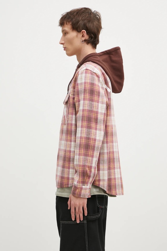 Košeľa s prímesou vlny ICECREAM Hooded Flannel Zip Through IC24435 hnedá SS25