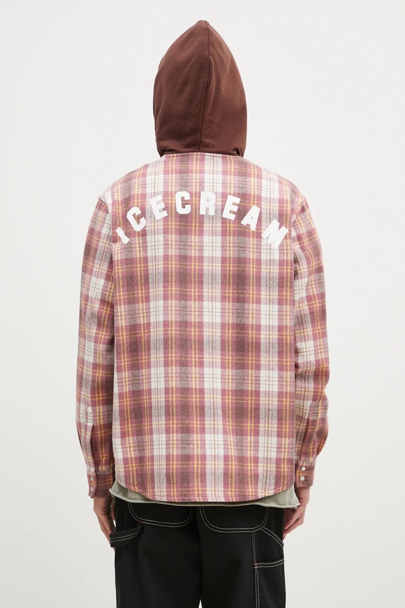 Oblečenie Košeľa s prímesou vlny ICECREAM Hooded Flannel Zip Through IC24435 hnedá