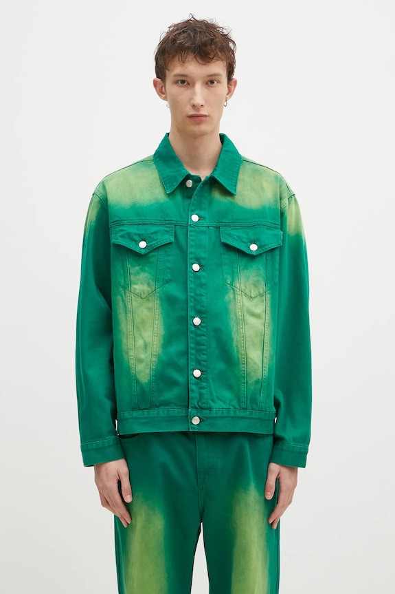 Džínová bunda Billionaire Boys Club Garment Dyed Denim Jacket bez kapuce zelená B24411