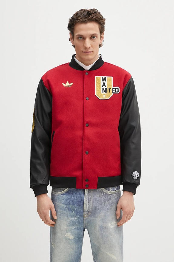 adidas Originals wool blend bomber jacket Manchester United VRCT oversize red JF0366