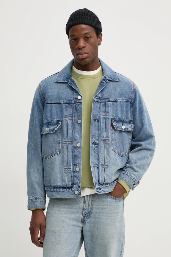 Bavlnená rifľová bunda Levi's TYPE 2 TRUCKER bez kapucne modrá A7632