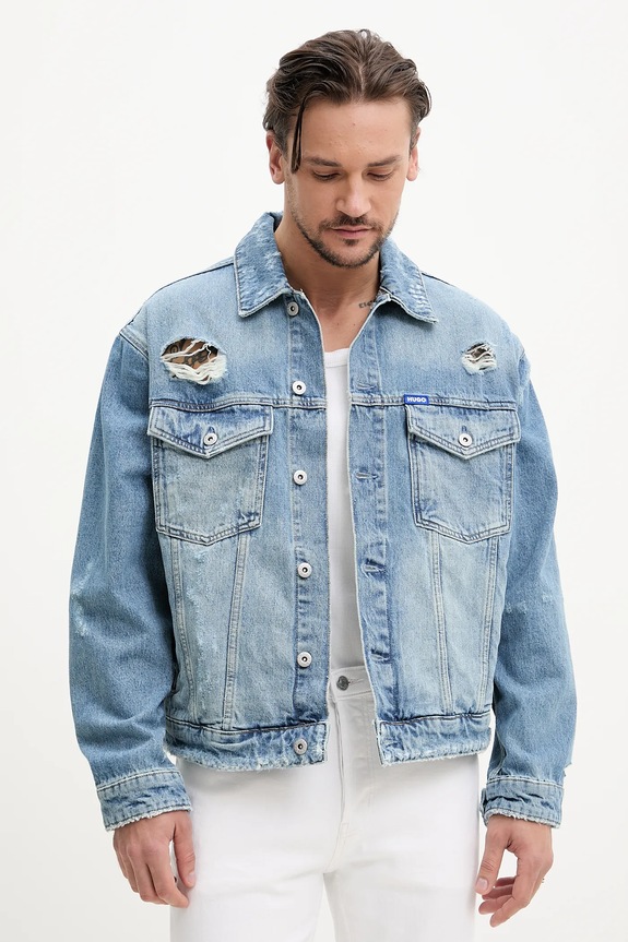 Džínová bunda Hugo Blue bez kapuce modrá 50534526