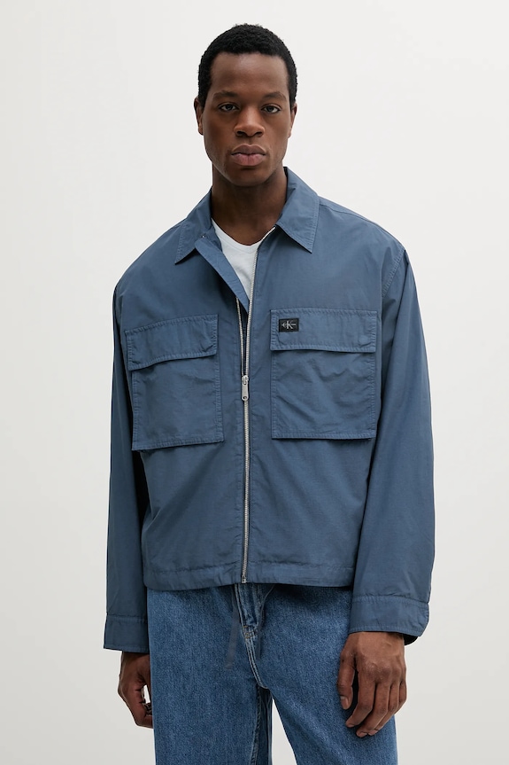 Bunda Calvin Klein Jeans bez kapuce modrá J30J327255
