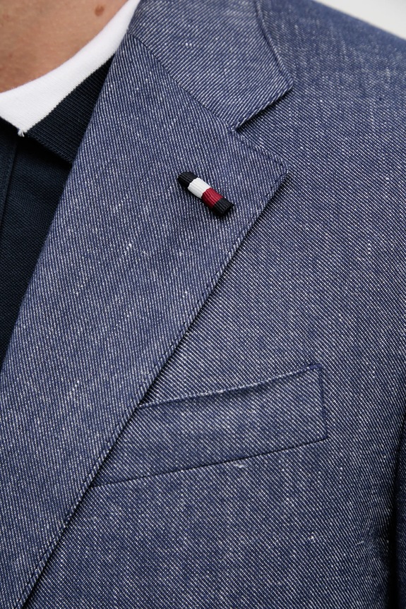 Λινό πανωφόρι Tommy Hilfiger SQTHL5965.SQTH503 σκούρο μπλε