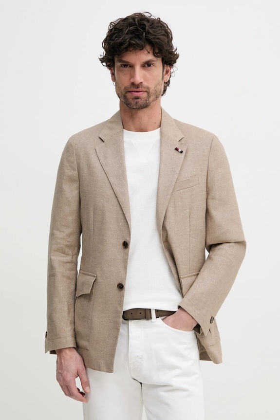 Tommy Hilfiger giacca in lino semplice beige SQTHL5965.SQTH503