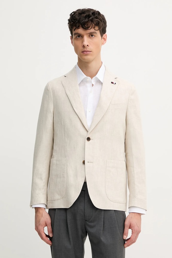 Tommy Hilfiger marynarka lniana regular beżowy SQTHL5966.SQTH500